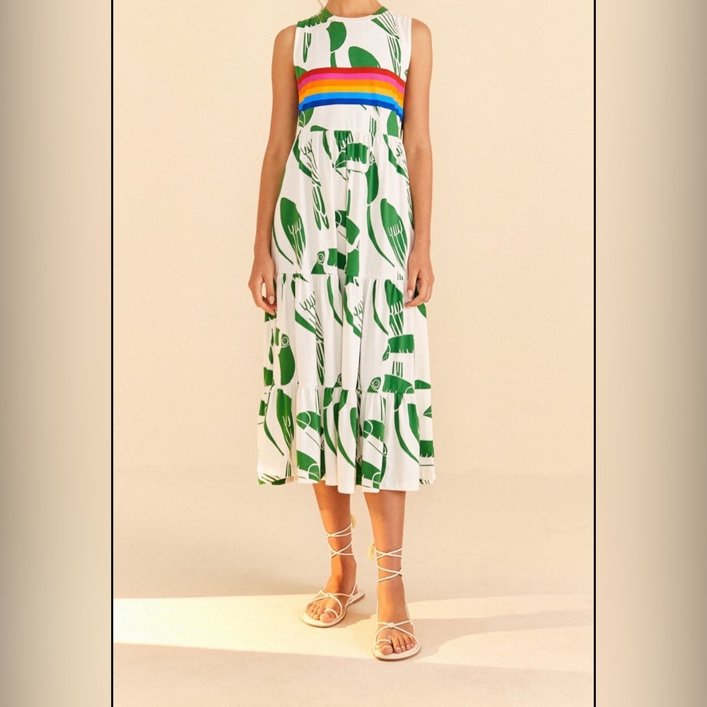 Farm Rio Rainbow Toucan Cotton Maxi Dress NWT SZ M